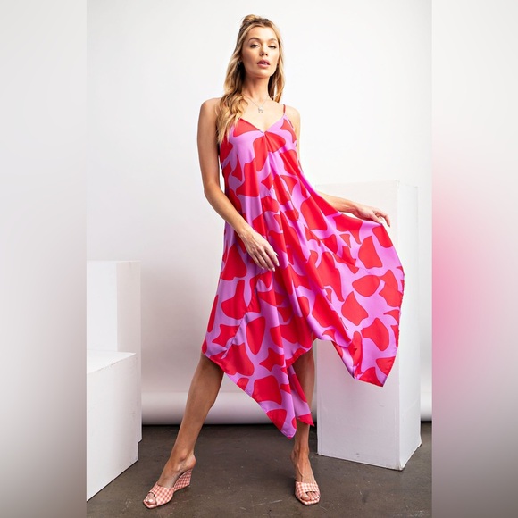 Easel Los Angeles Dresses & Skirts - Women’s Asymmetrical Slip Dress in Pink & Red